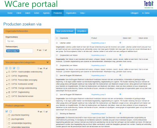 WCare producten zoeken